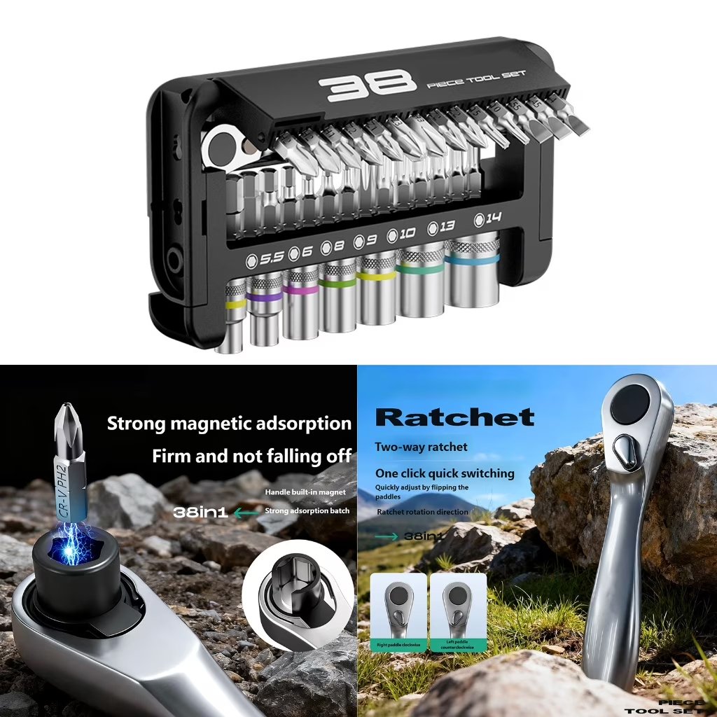 38 in 1 72Tooth Ratchet Socket Wrench Set with Magnetic Socket Ergonomic Handle