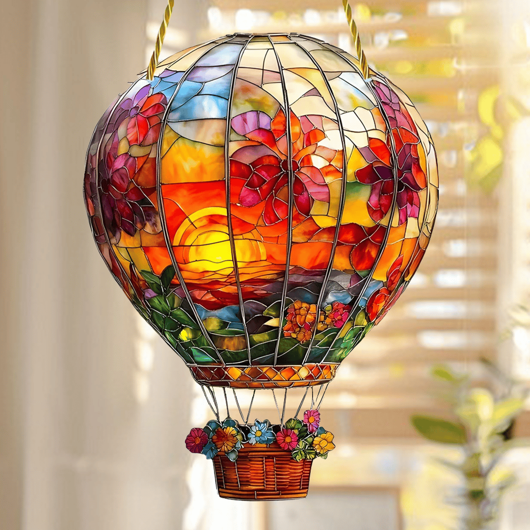 🎈🌅Hot Air Balloon Stained Art Ornament (8 inches)