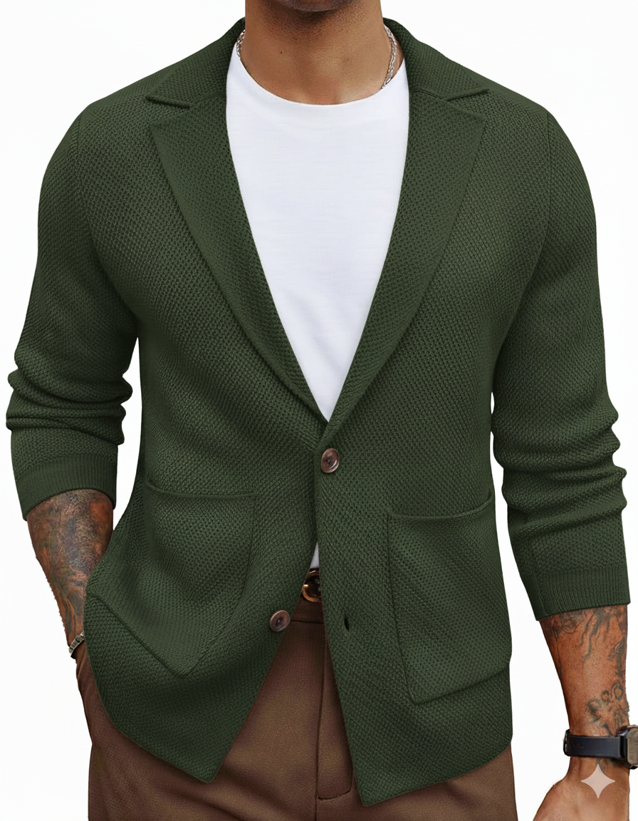 Men's Cardigan Sweater Shawl Collar Button Down Knit Blazer Jacket Knitwear