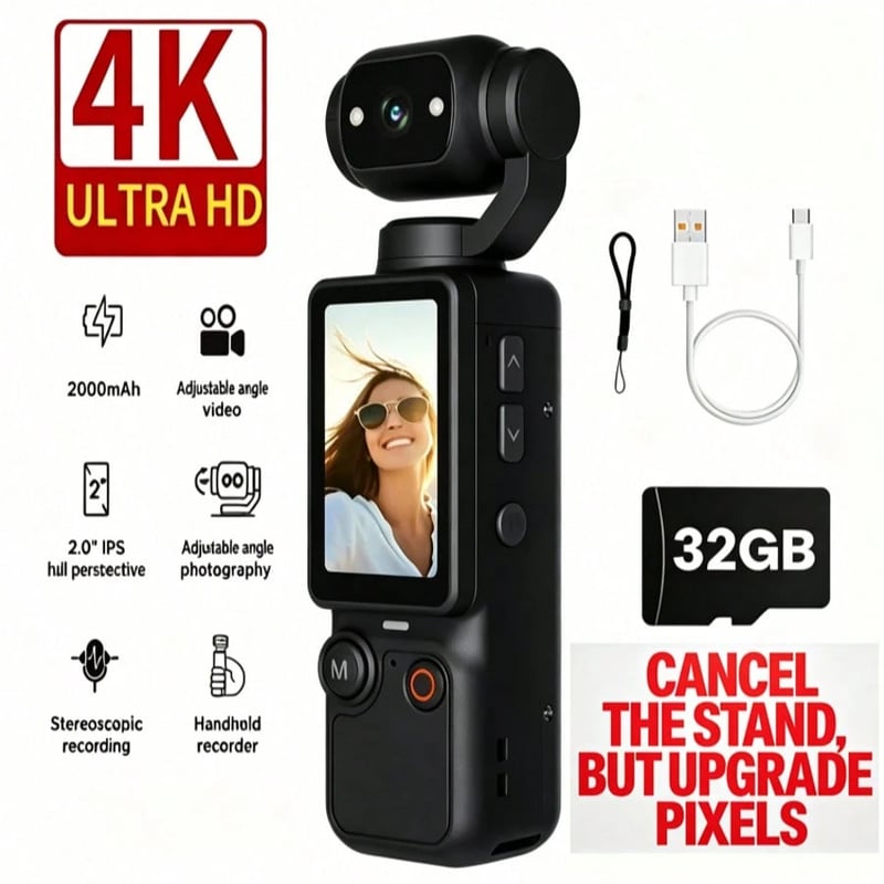 Upgraded Vlog Action Camera with 180° Rotating Lens, Autofocus, and Included 32GB Memory Card