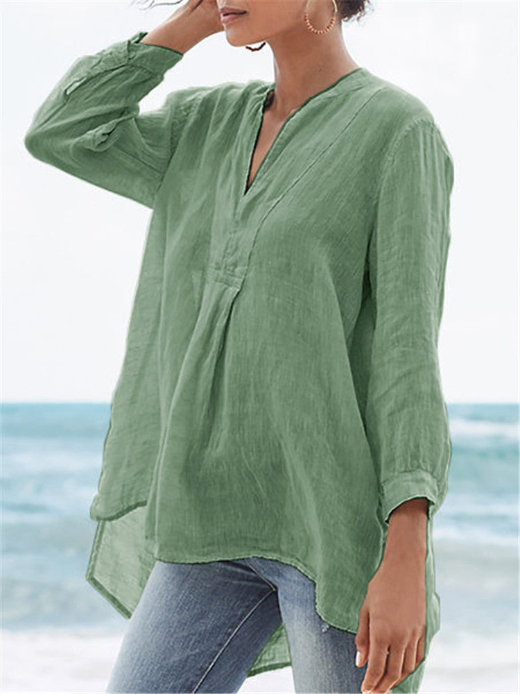 Fashion Linen Solid Color Loose Shirt - S/5XL