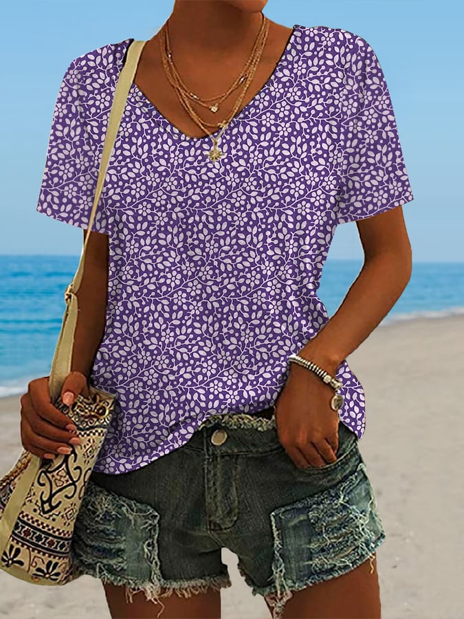  Best Match Women's Hawaiian Vacation Print Casual V-Neck T-Shirt