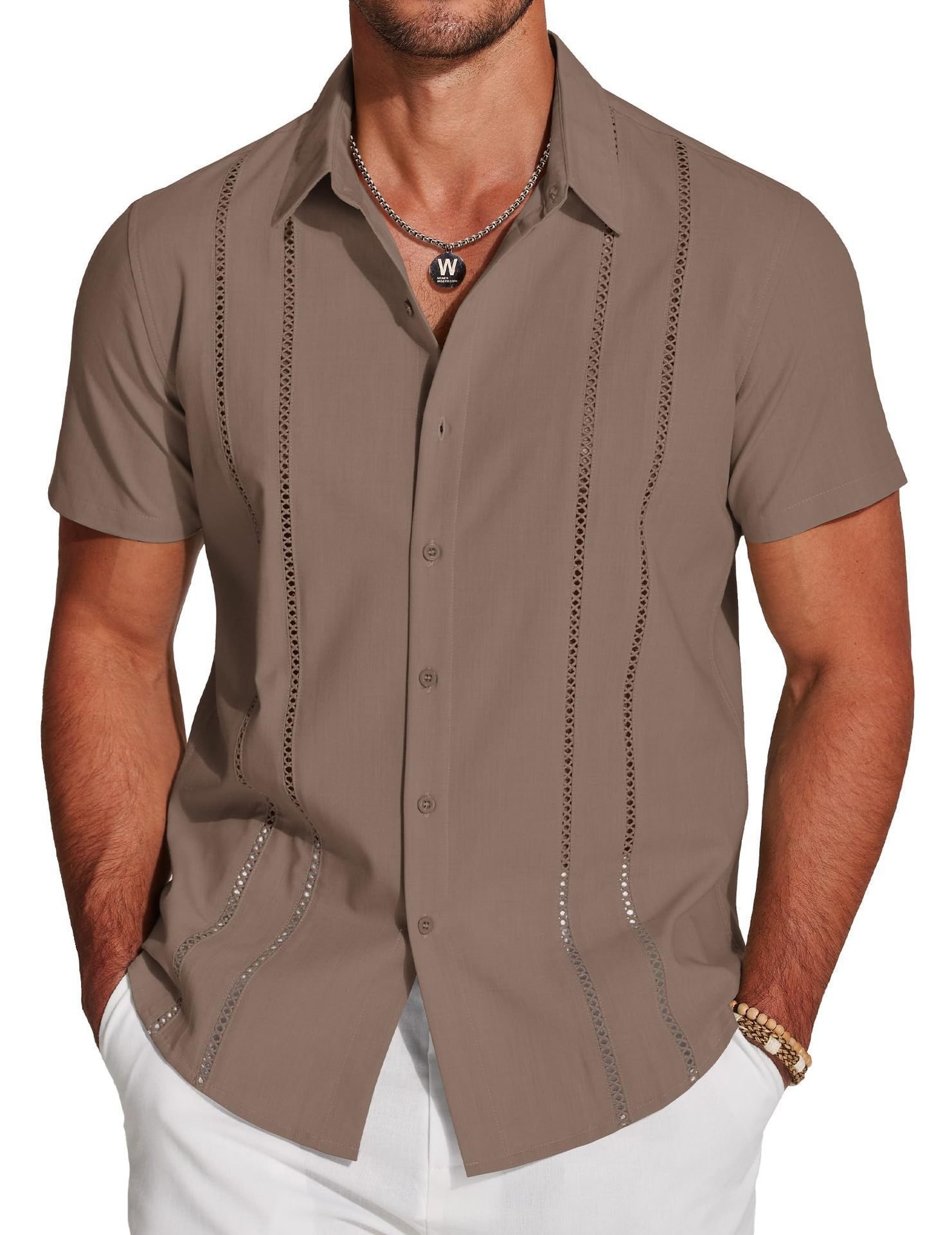 🔥Father's Day Deal: 49% OFF -Men's Cuba Guayabera Exquisite Hollow Embroidered Button Front Shirt