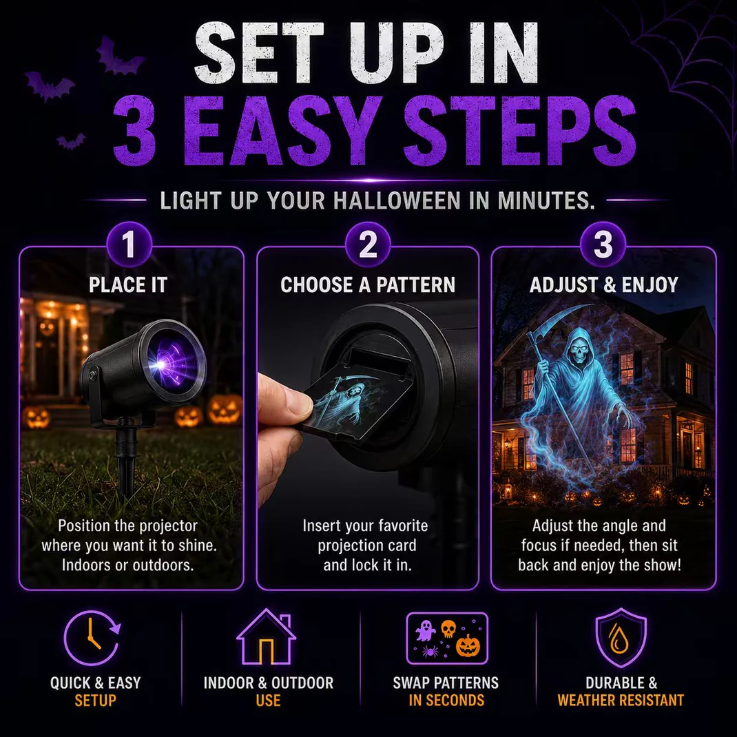🔥👻 2026 Upgraded Halloween Projector Lamp, 32FT Large Screen HD Projection Light, Indoor Outdoor Spooky Halloween Wall Decor for Yard, Window & Party Decoration