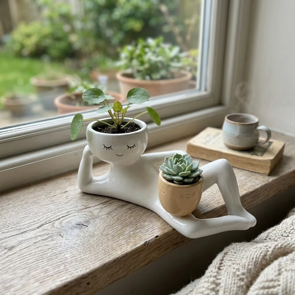 💤 Unique Reclining Planter for Succulents & Mini Greens