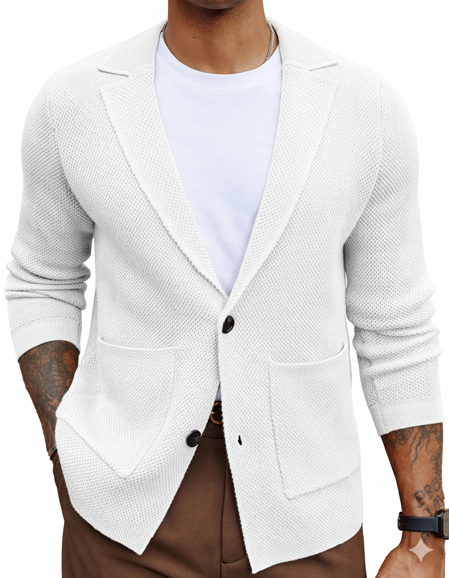 Men's Cardigan Sweater Shawl Collar Button Down Knit Blazer Jacket Knitwear