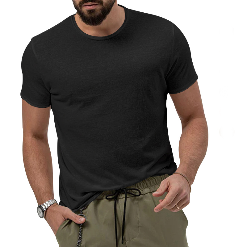 Men's summer solid color quick-dry round collar casual top