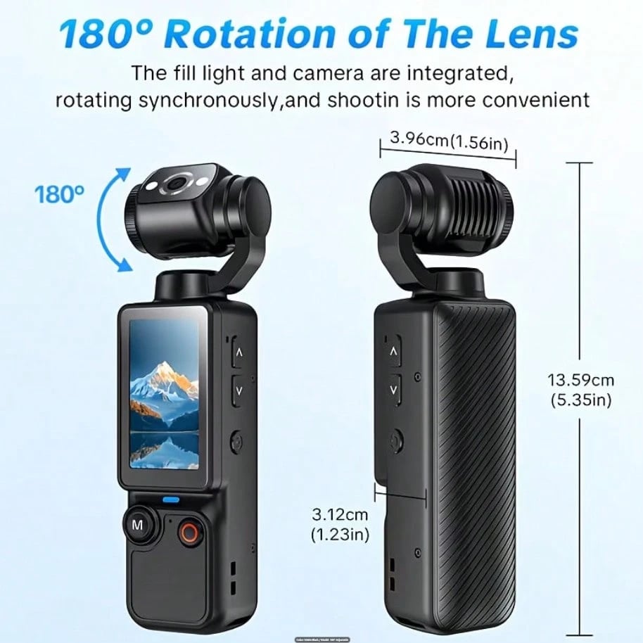 Upgraded Vlog Action Camera with 180° Rotating Lens, Autofocus, and Included 32GB Memory Card