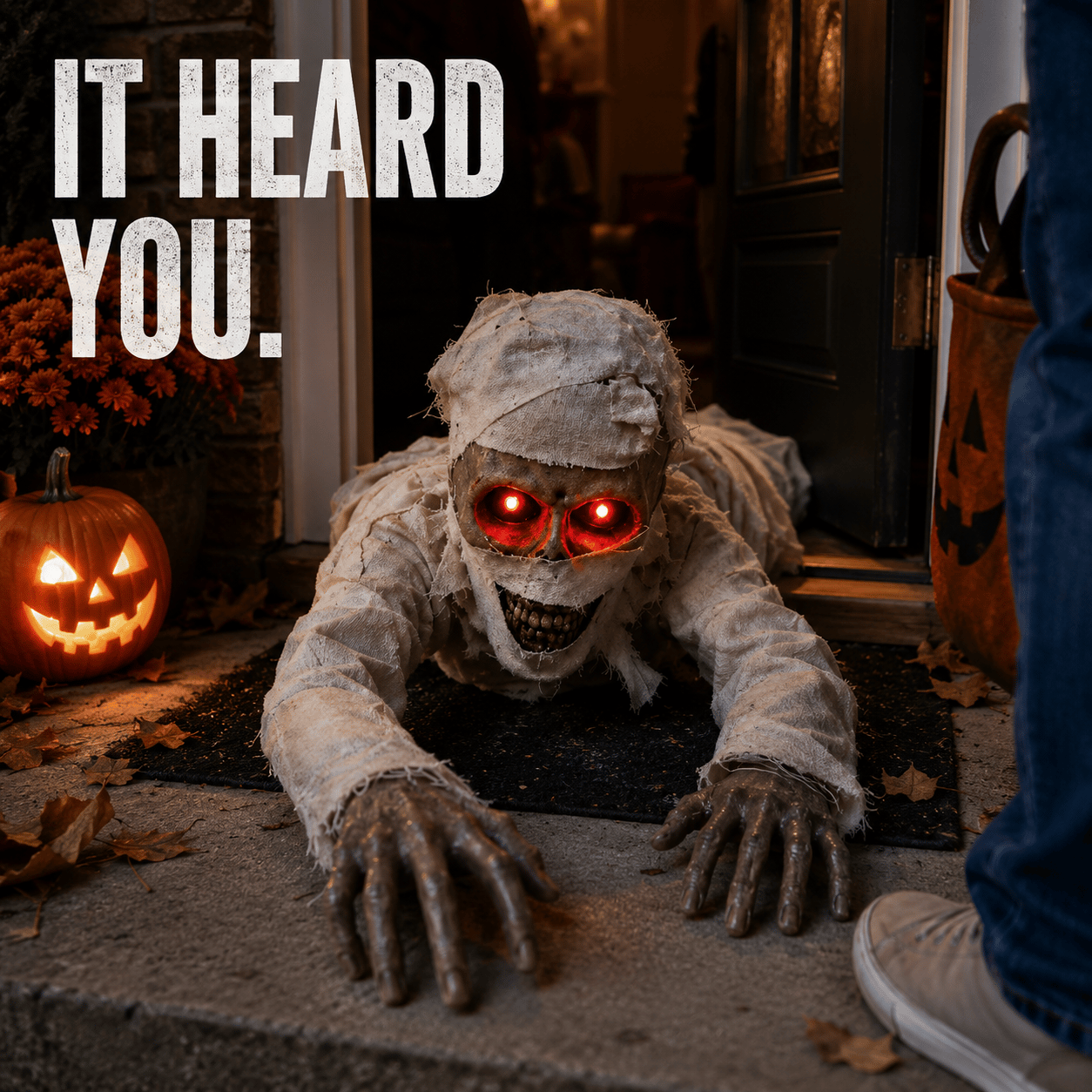 💀 Sound-Activated Animated Crawling Mummy with Glowing Red Eyes 