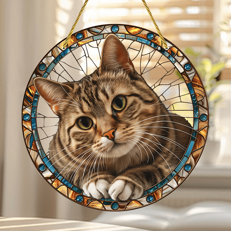 😻✨Adorable Tabby Cat Stained Art Ornament (8 inches)