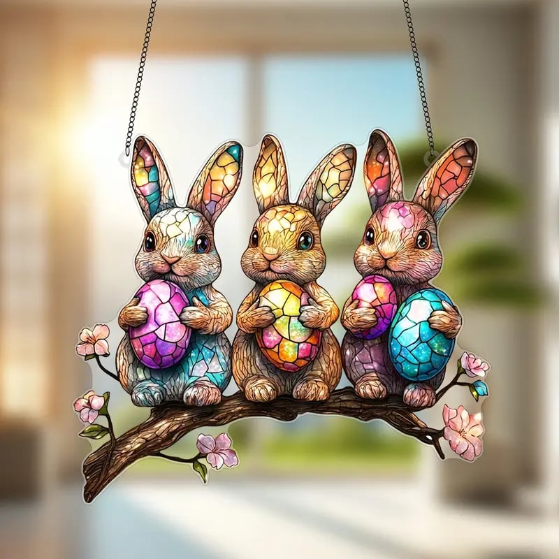🌸🐰 Easter Bunny Stained Art Ornament (8 inches)