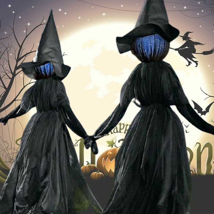 🧙♀️ 3 Pack Voice Control Light-Up Holding Hands Witch Decor