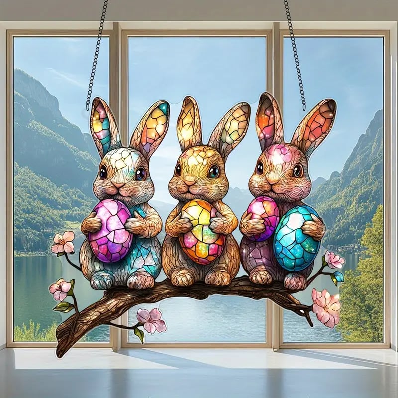 🌸🐰 Easter Bunny Stained Art Ornament (8 inches)