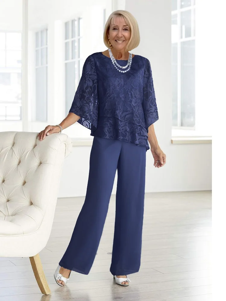 Women'S Chiffon Half-Sleeve Round Neck Set Loose Women'S Clothing Two-Piece Suit