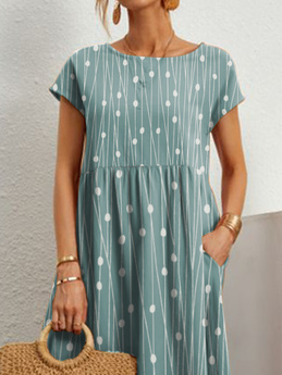 flowersverse Casual Crew Neck Loose Polka Dots Dress