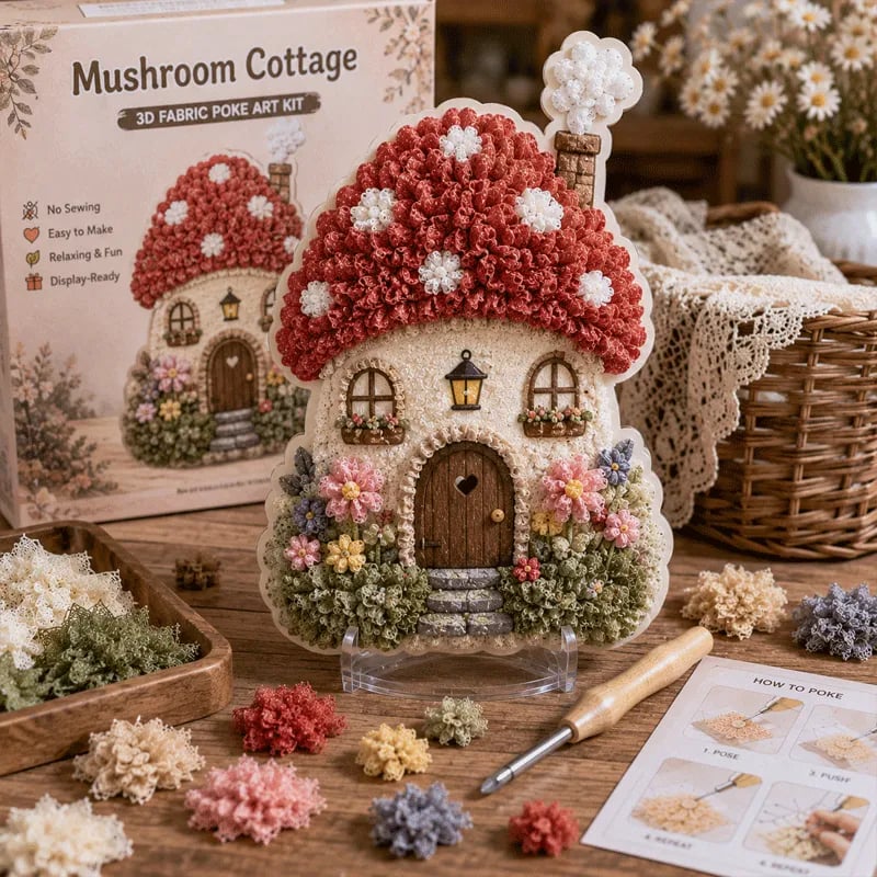 🔥Last Day 49% OFF - ✨Whimsical Village 3D Fabric Poke Art Kit