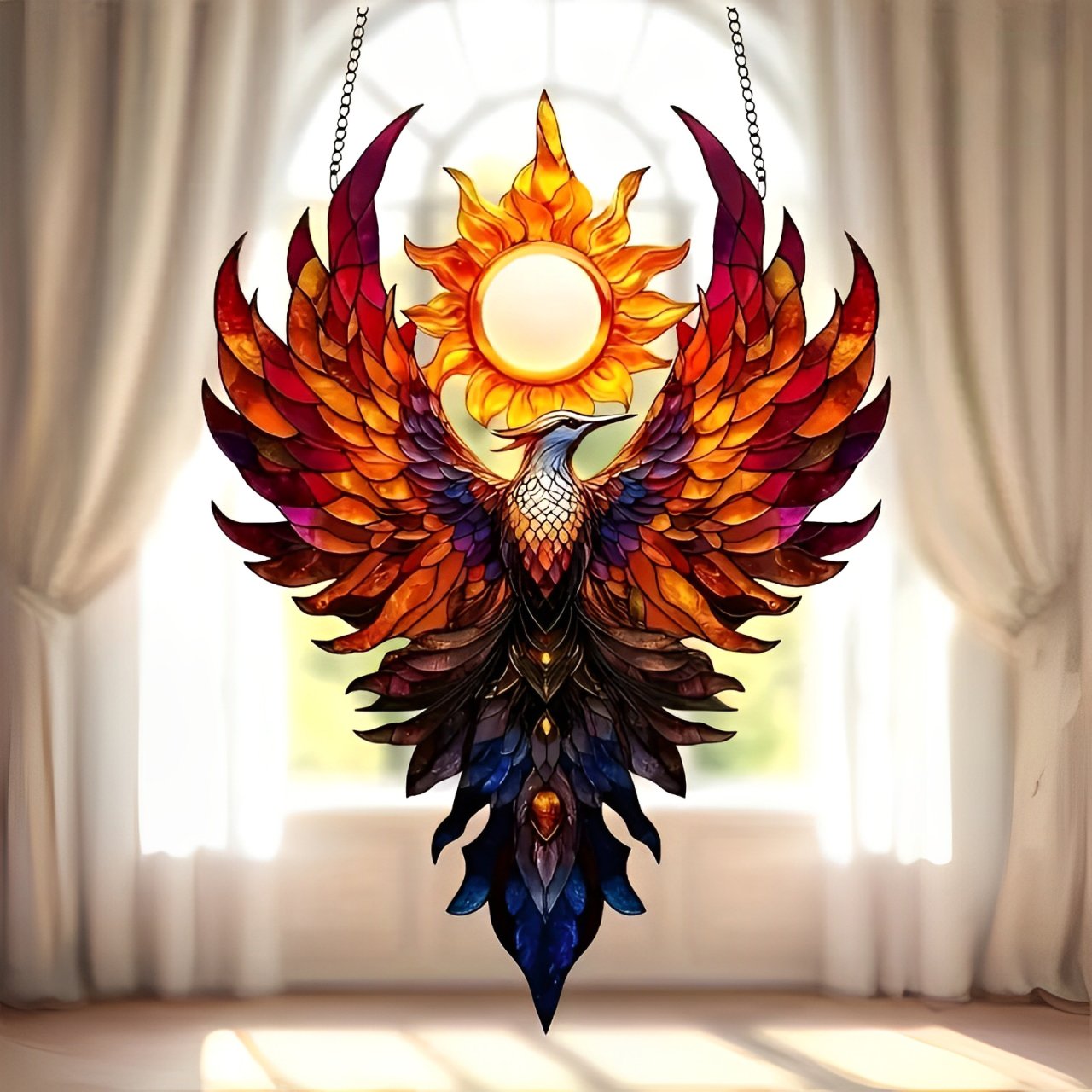 🔥Solar Rise Phoenix Stained Art Ornament (12 inches)