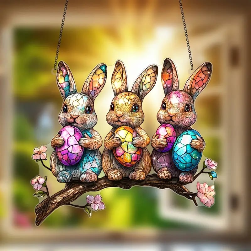 🌸🐰 Easter Bunny Stained Art Ornament (8 inches)
