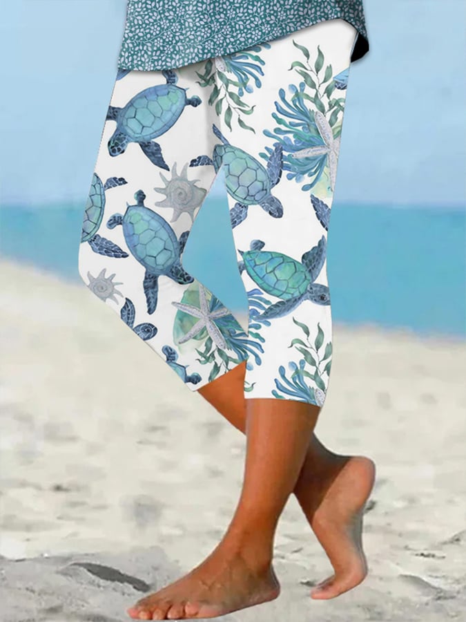  Buy 3 Get 15% Off Women's Hawaiian Turtle Print Resort Casual Leggings
