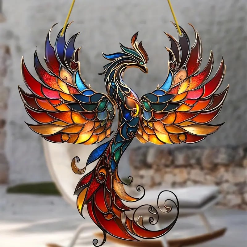Blazing Phoenix Stained Art Ornament (8 inches)
