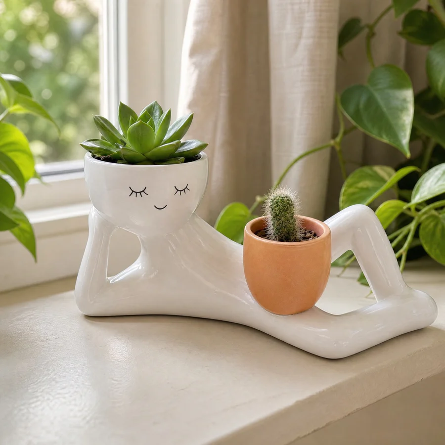 💤 Unique Reclining Planter for Succulents & Mini Greens