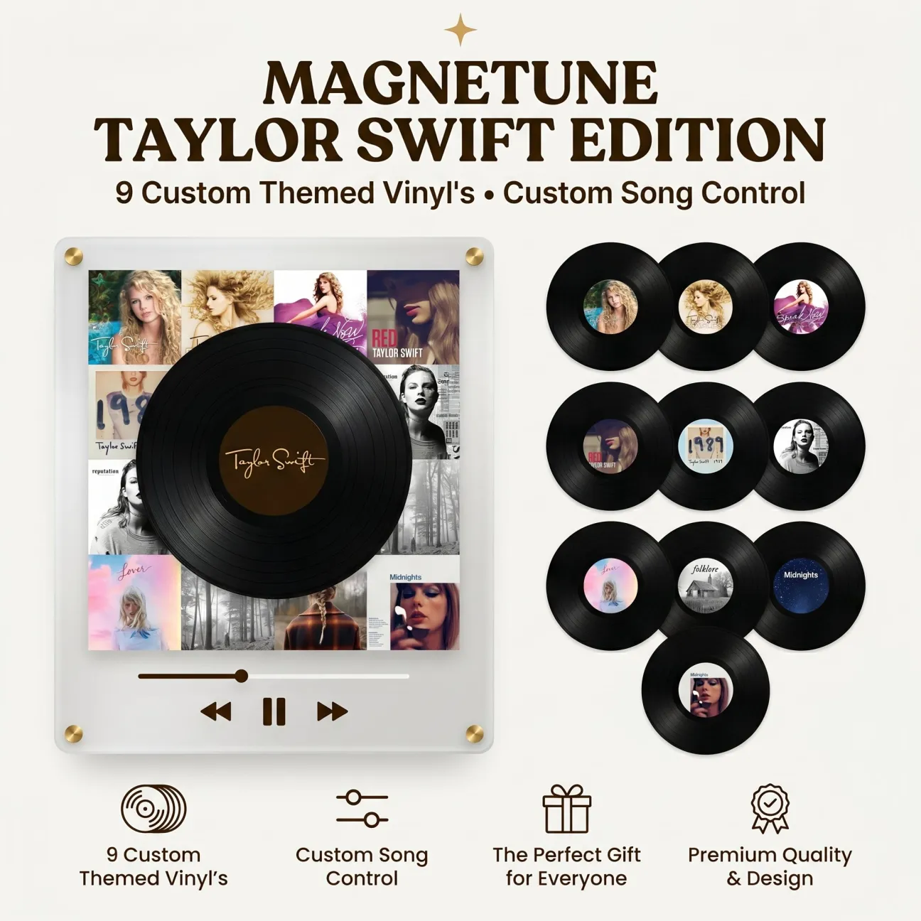 💿 Classic Pop NFC Player | Rotating Vinyl Light Fridge Magnet Decor Set