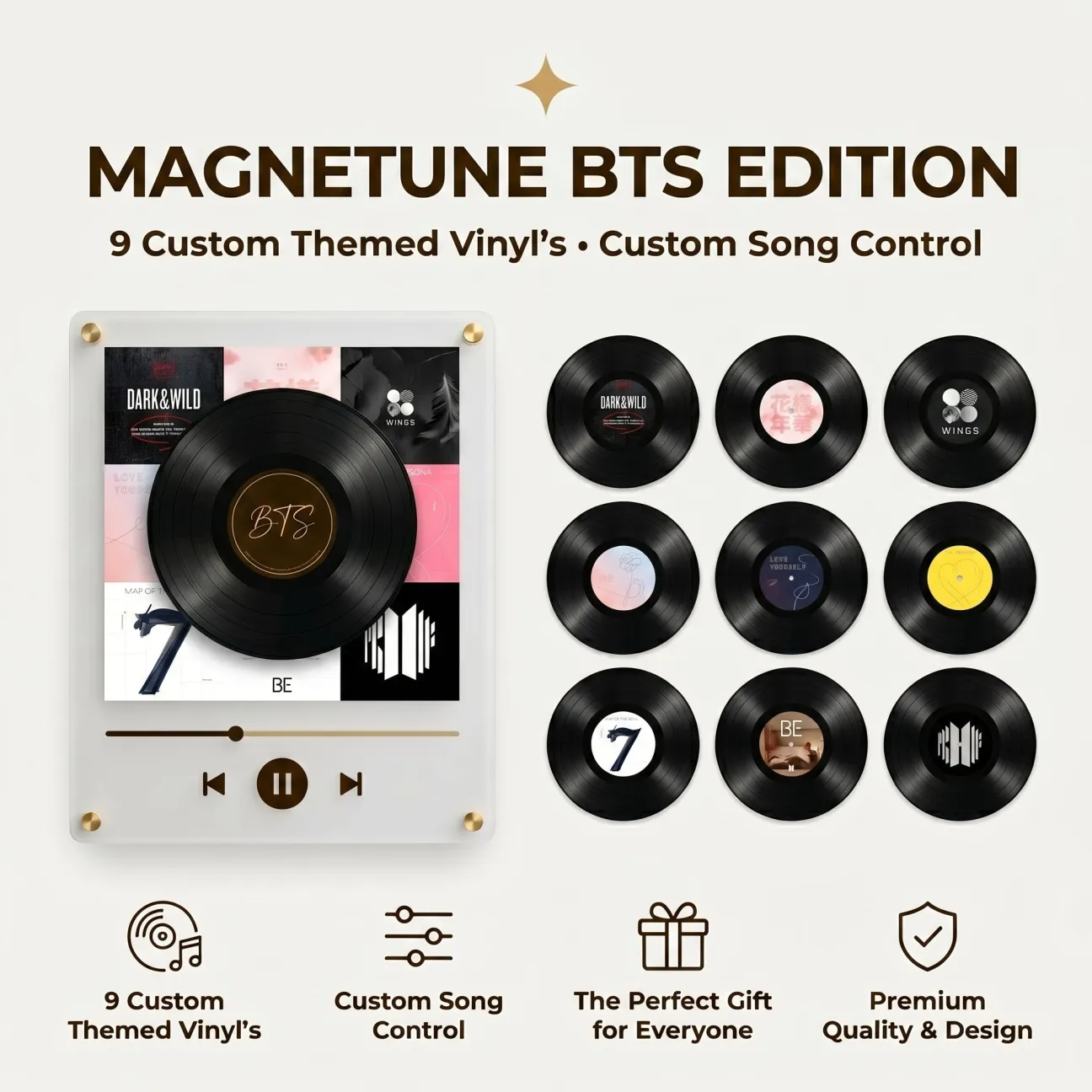 💿 Classic Pop NFC Player | Rotating Vinyl Light Fridge Magnet Decor Set