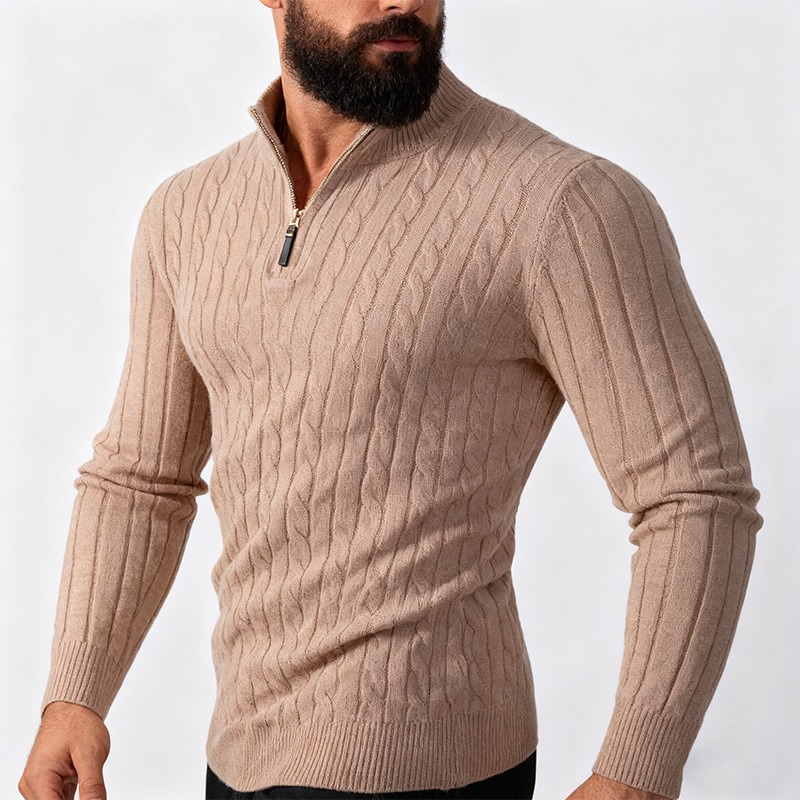 Mens Quarter-Zip Pullover Sweater Casual Mock Neck Knitted Winter Warm Ribbed Polo Sweaters
