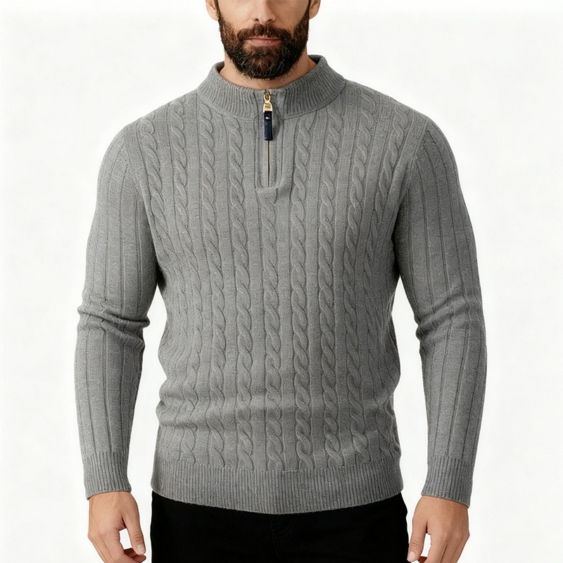 Mens Quarter-Zip Pullover Sweater Casual Mock Neck Knitted Winter Warm Ribbed Polo Sweaters
