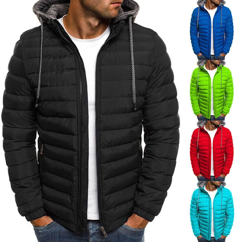 Mens Hoodie Bubble Coat Puffer Casual Jackets Winter Warm Quilted Zip Up Outwear
