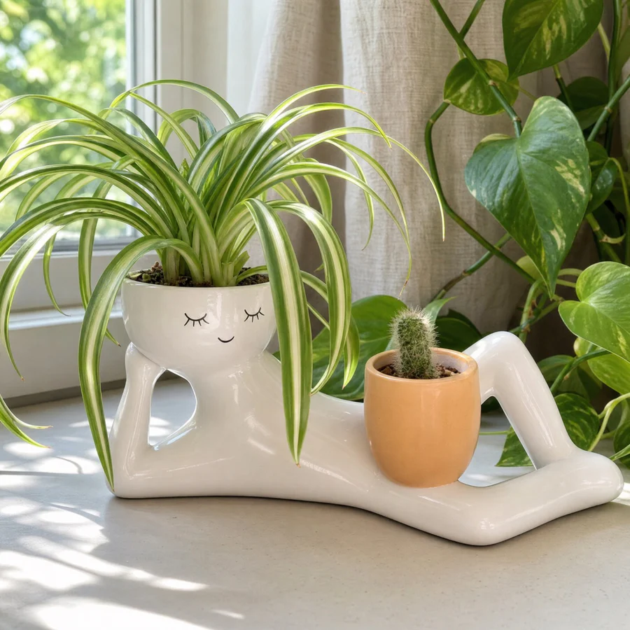 💤 Unique Reclining Planter for Succulents & Mini Greens
