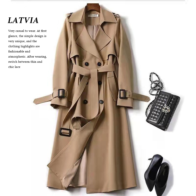 2025 new spring and autumn women's mid-length double-breasted trench coat