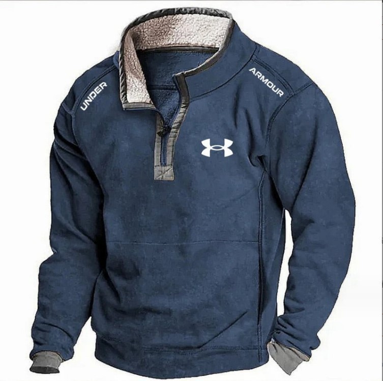 2025 Men's casual stand-up collar front zip plus fleece hoodie