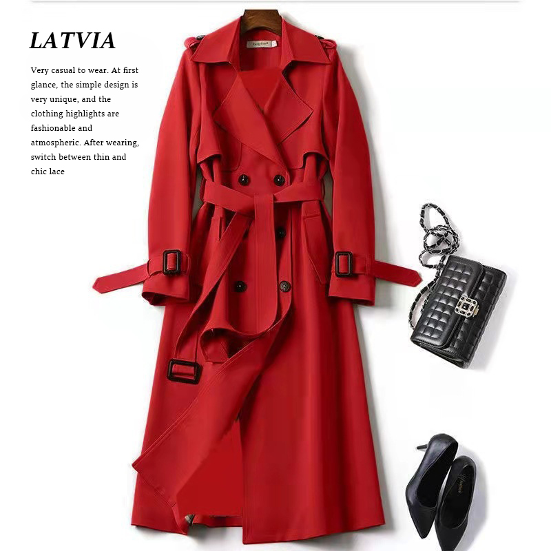 2025 new spring and autumn women's mid-length double-breasted trench coat