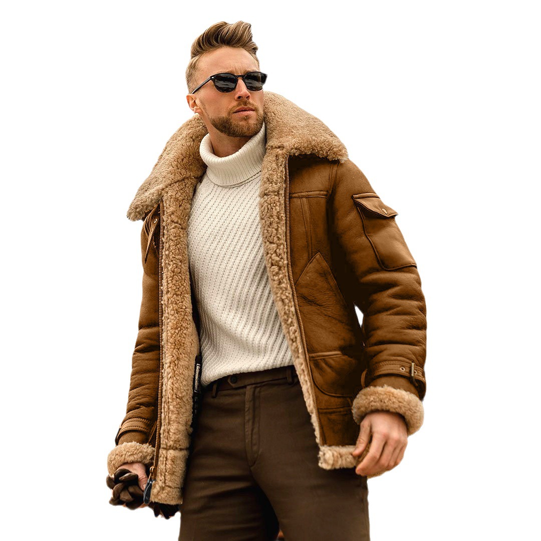 High-grade fur all-in-one men's coat with fleece and fleece jacket