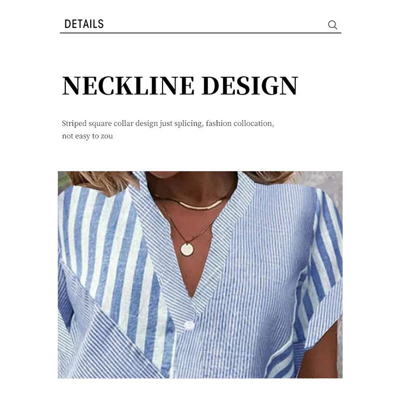 Women's Shirt Blouse Striped Button Print Daily Casual Short Sleeve V Neck Blue Summer