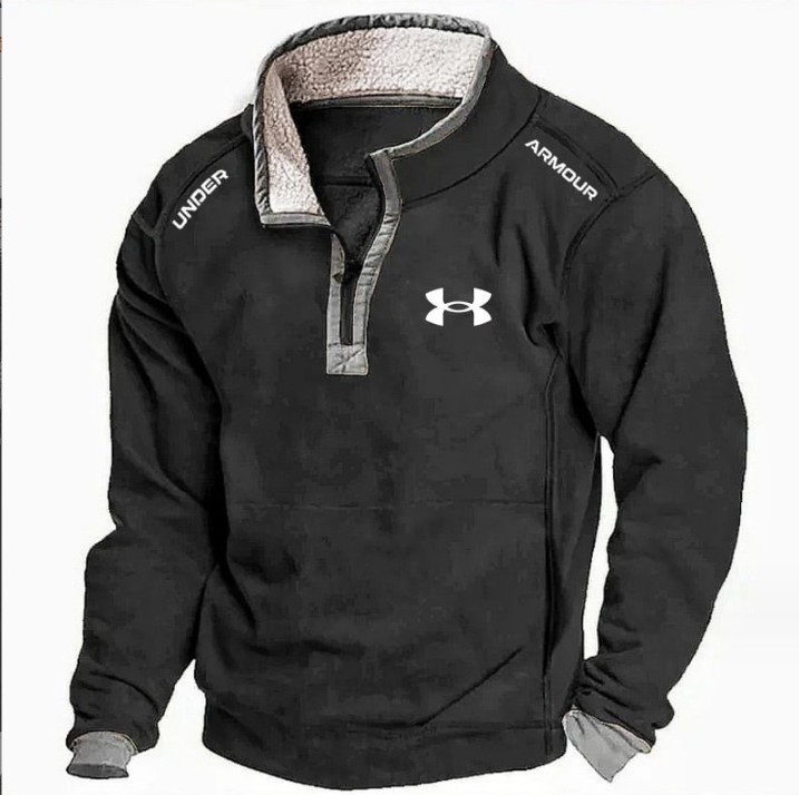 2025 Men's casual stand-up collar front zip plus fleece hoodie