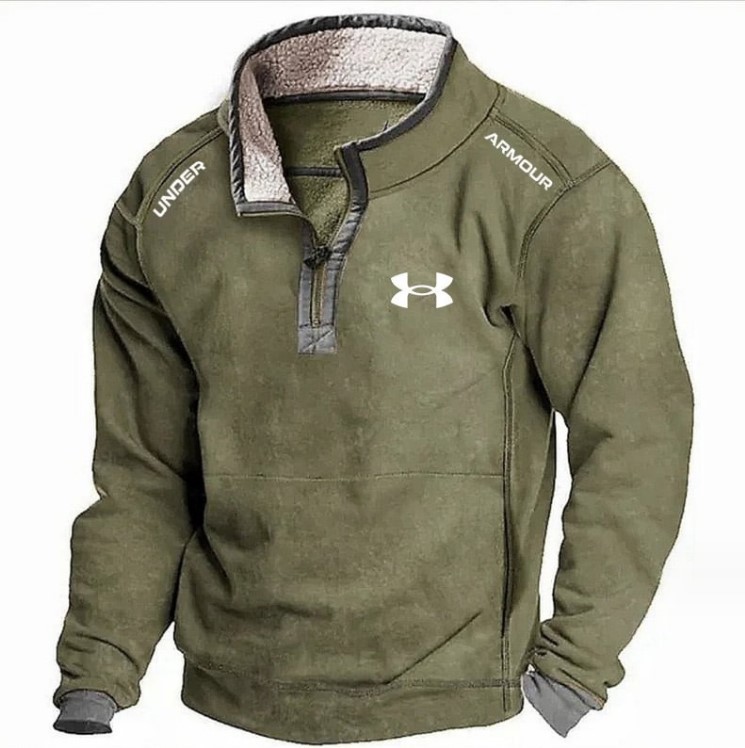 2025 Men's casual stand-up collar front zip plus fleece hoodie