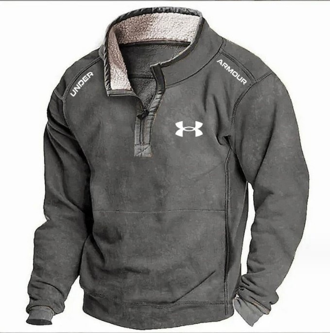 2025 Men's casual stand-up collar front zip plus fleece hoodie
