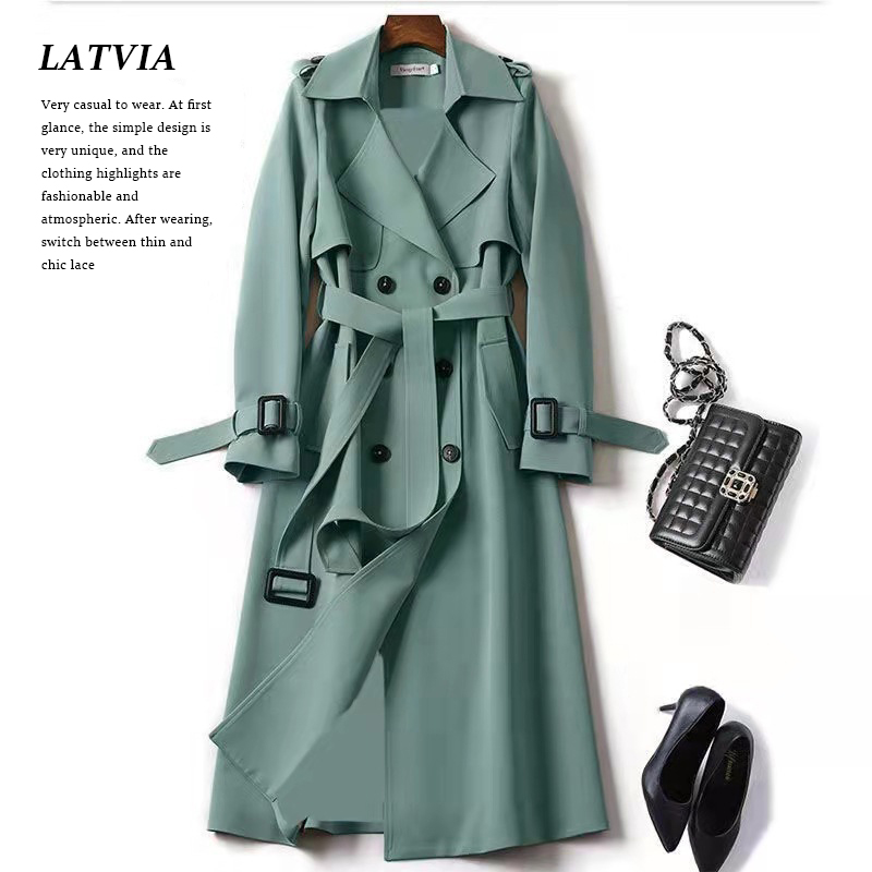 2025 new spring and autumn women's mid-length double-breasted trench coat