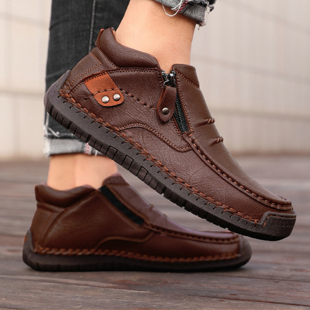 ⏰Limited Time Sale 50% OFF-Men’s Handmade Premium Leather Slip-On Driving Boots – Wide Toe, Arch Support