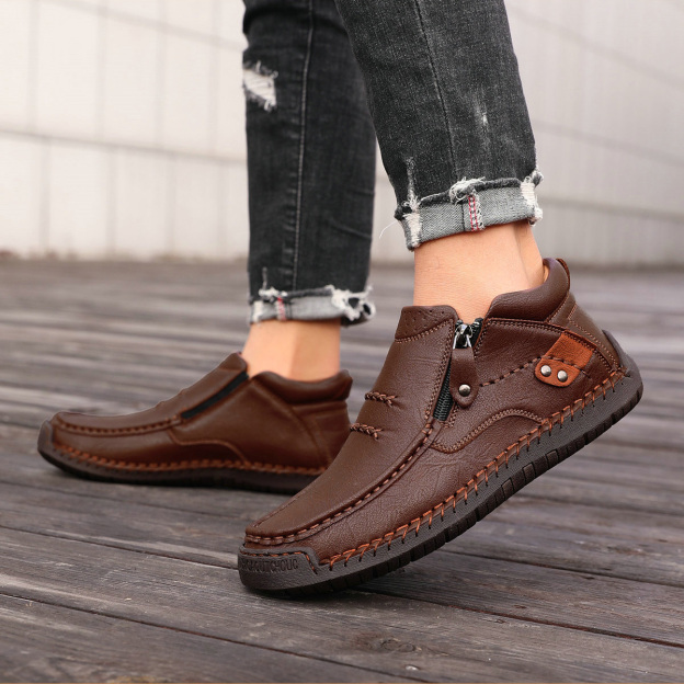 ⏰Limited Time Sale 50% OFF-Men’s Handmade Premium Leather Slip-On Driving Boots – Wide Toe, Arch Support