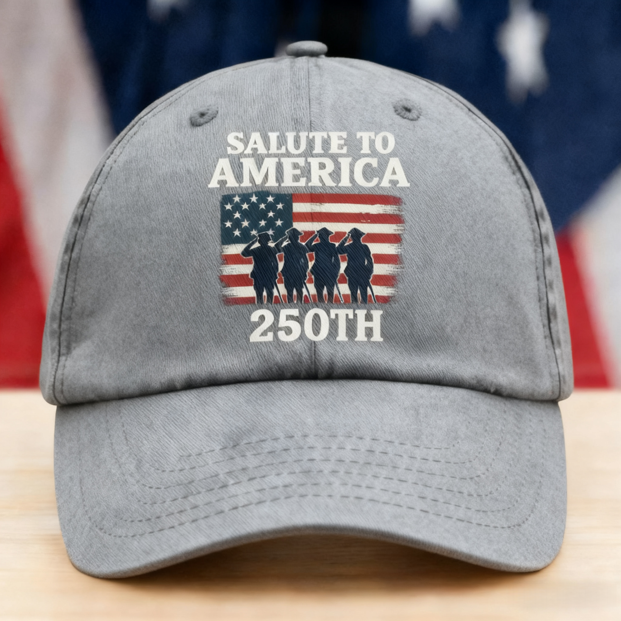 Salute To America 250th Veteran Washed Denim Baseball Cap Happy America 250 Gifts