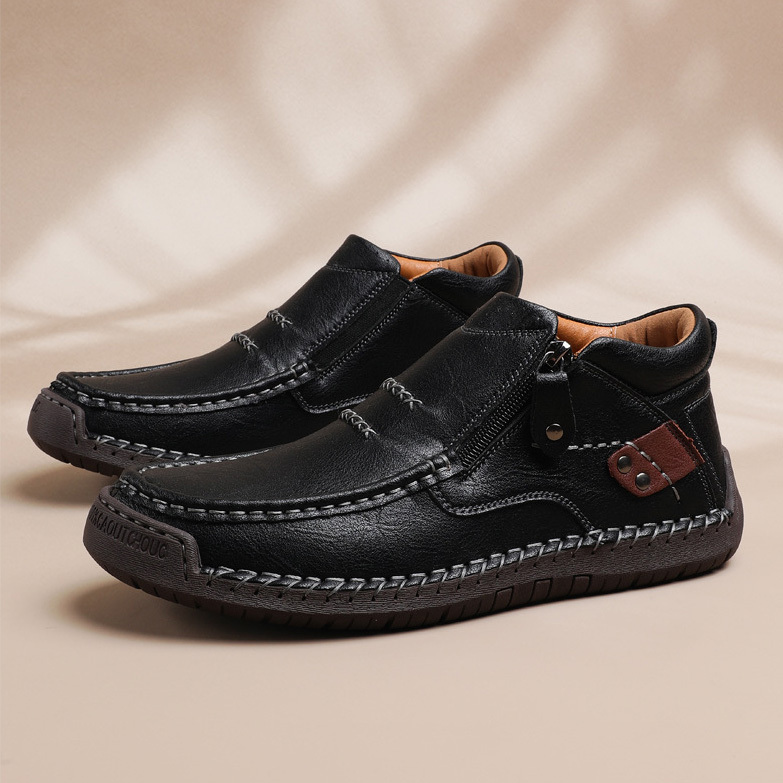 ⏰Limited Time Sale 50% OFF-Men’s Handmade Premium Leather Slip-On Driving Boots – Wide Toe, Arch Support