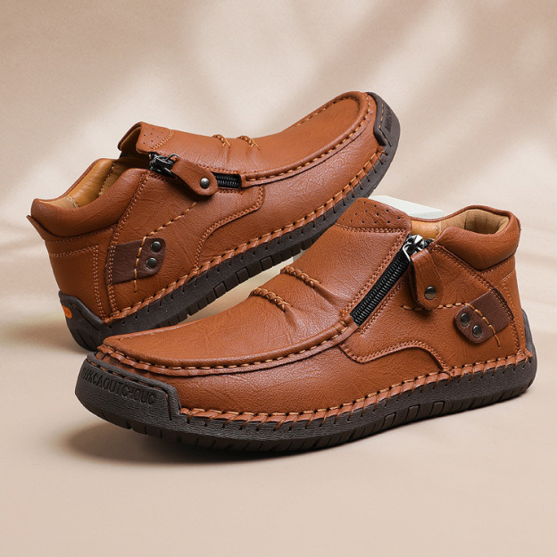 ⏰Limited Time Sale 50% OFF-Men’s Handmade Premium Leather Slip-On Driving Boots – Wide Toe, Arch Support