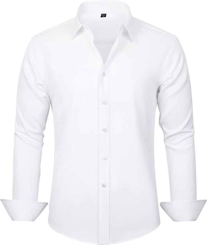 J.VER Men's Dress Shirts Solid Long Sleeve Stretch Wrinkle-Free Formal Shirt Business Casual Button Down Shirts