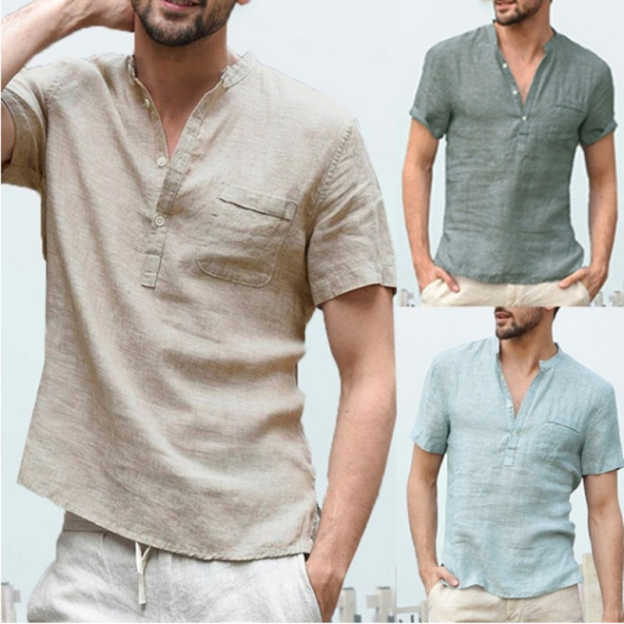 Men's Streetwear Loose-Fit Short-Sleeve T-Shirt with Half-Open Collar