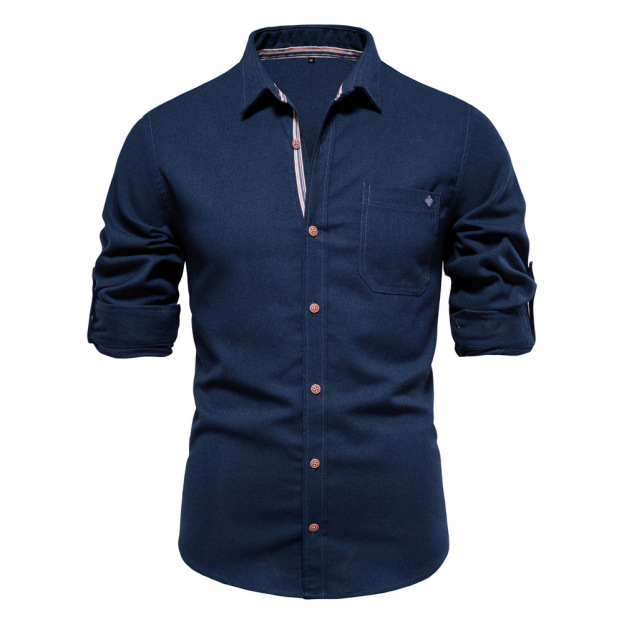 Men's Long Sleeve Lapel Shirt With Chest Pocket