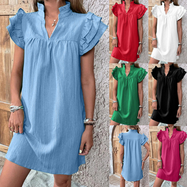 Frill Notched Flounce Sleeve Mini Dress