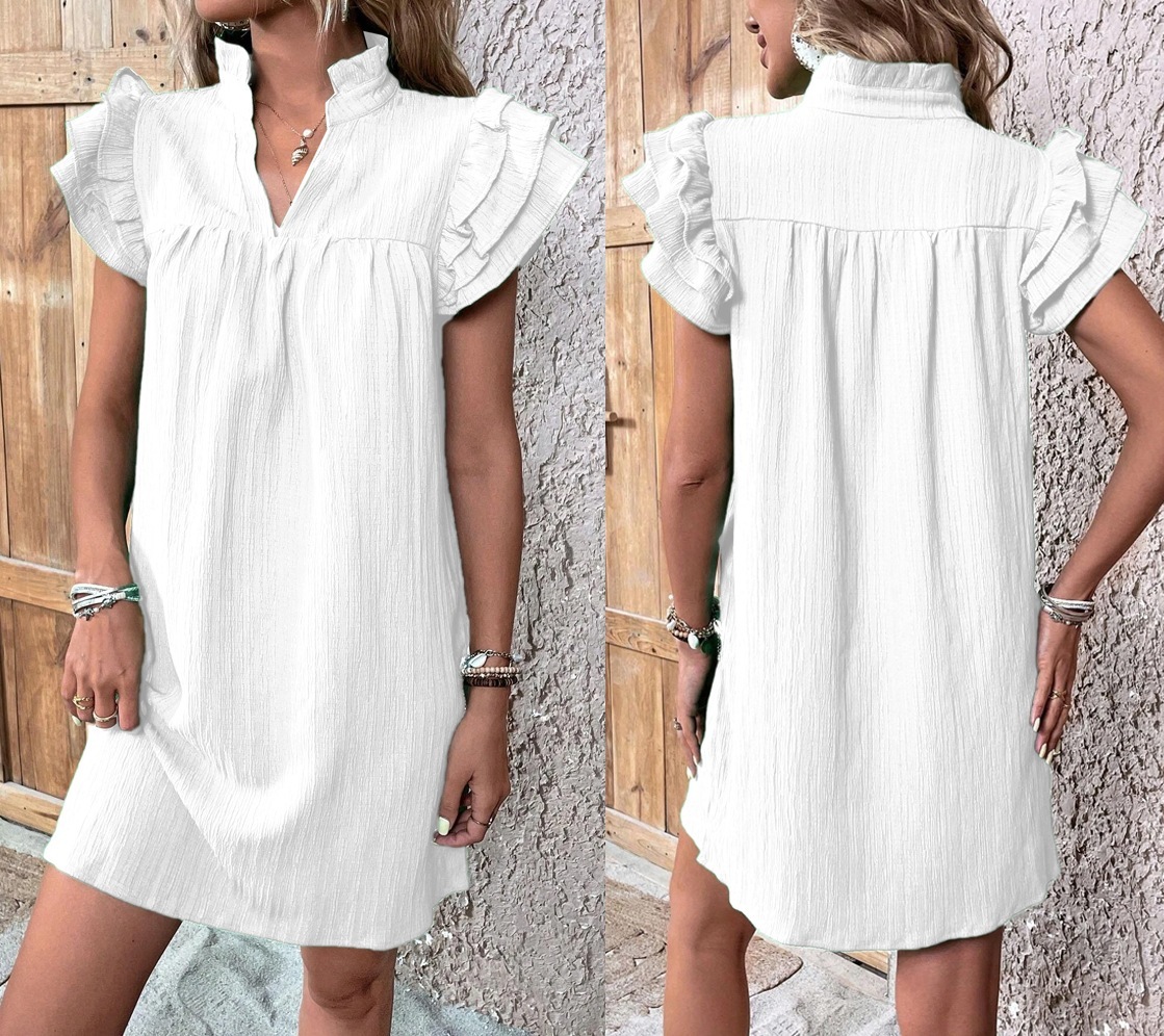 Frill Notched Flounce Sleeve Mini Dress